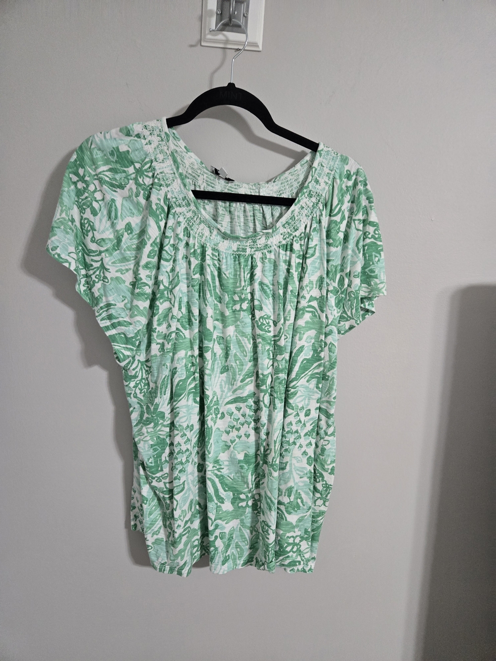 Kim Rogers Mint Green Floral-Print Women’s Peasant Top